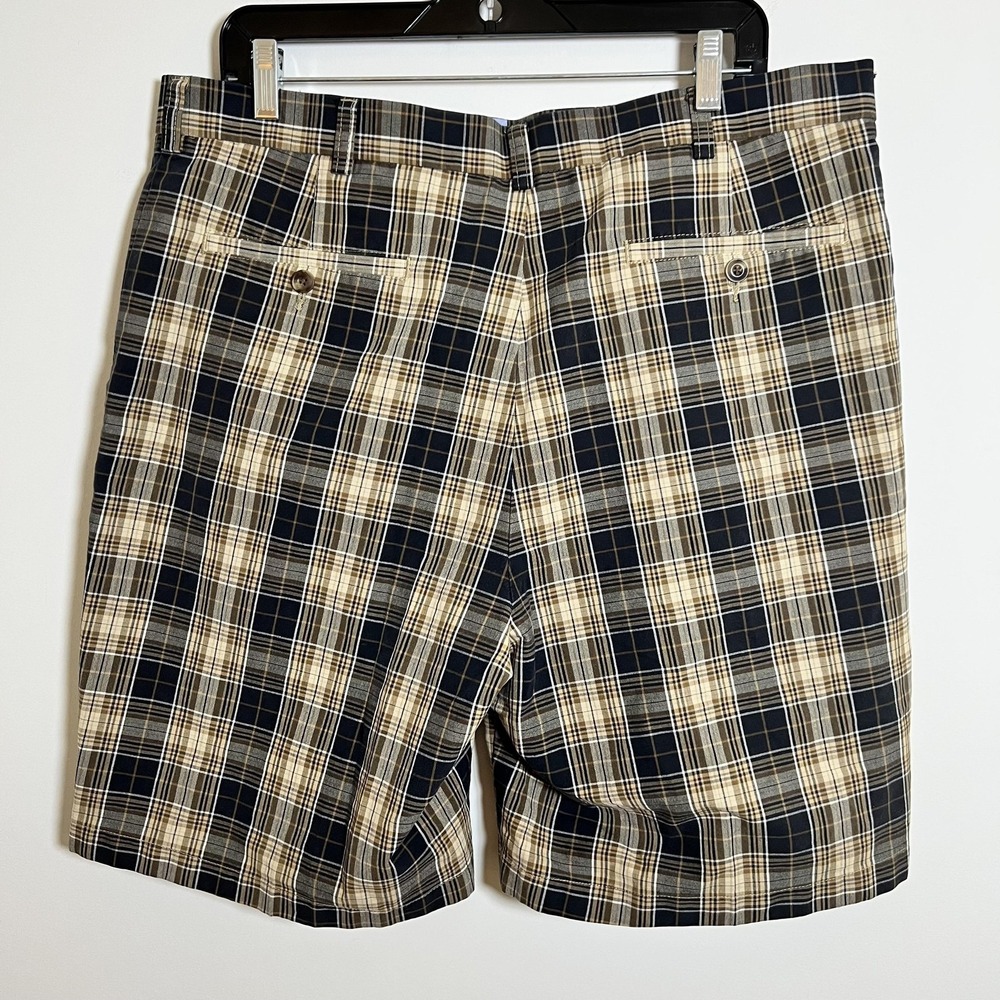 Mens Plaid Shorts Size 36 Brown Cotton Pleated Chino Preppy Classic Golf Casual - Picture 2 of 7